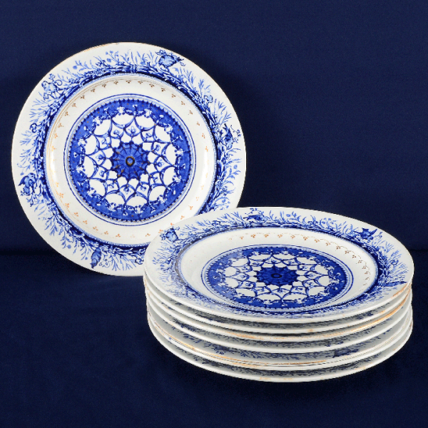 English Set of Eight Leopold Dinner Plates by Royal Crown Derby, c.1882
