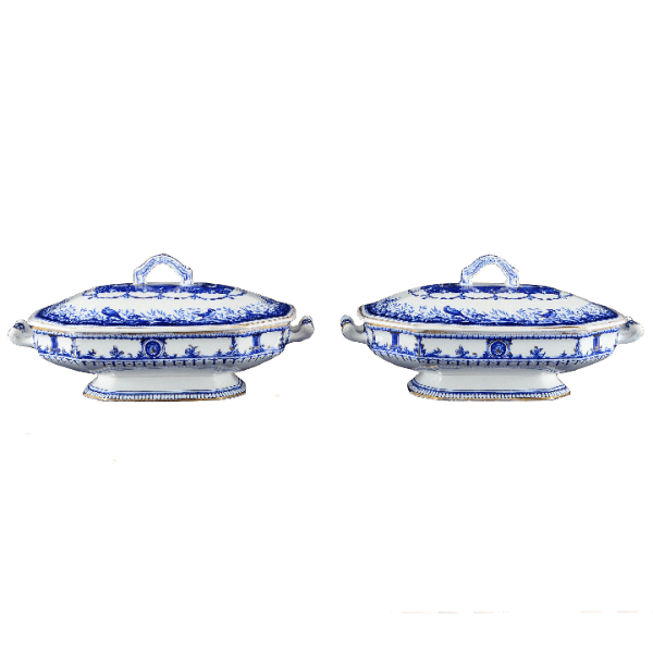 English Pair of Leopold Covered Veggie Bowls by Royal Crown Derby, c.1882