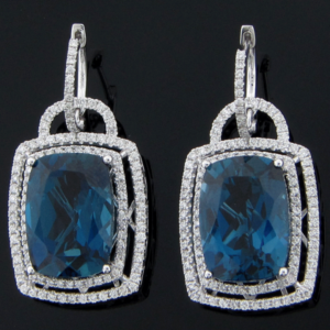 17.11 CTW London Blue Topaz Earrings With Diamonds