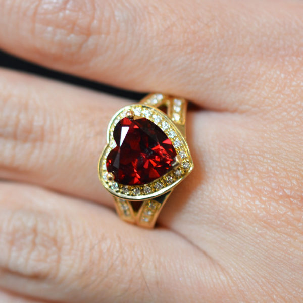 3.25 Carat Heart Cut Garnet Ring With Diamonds