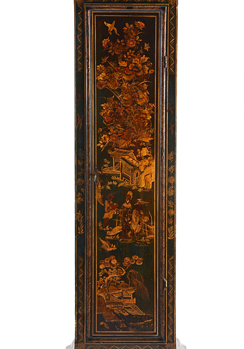Detail of English Chinoiserie Tall Case Clock by Stockar, circa 1785