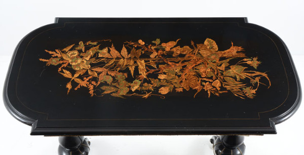 American Victorian Ebonized Marquetry Table