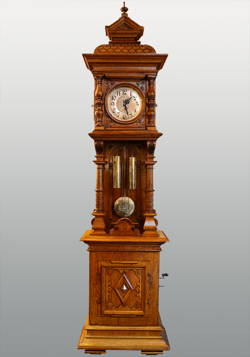 German Carved Oak Musical Grandfather Clock, circa 1890