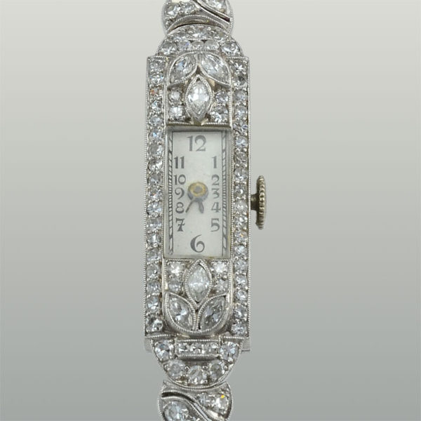 Art Deco Ladies Platinum Diamond Glycine Wrist Watch, circa 1930
