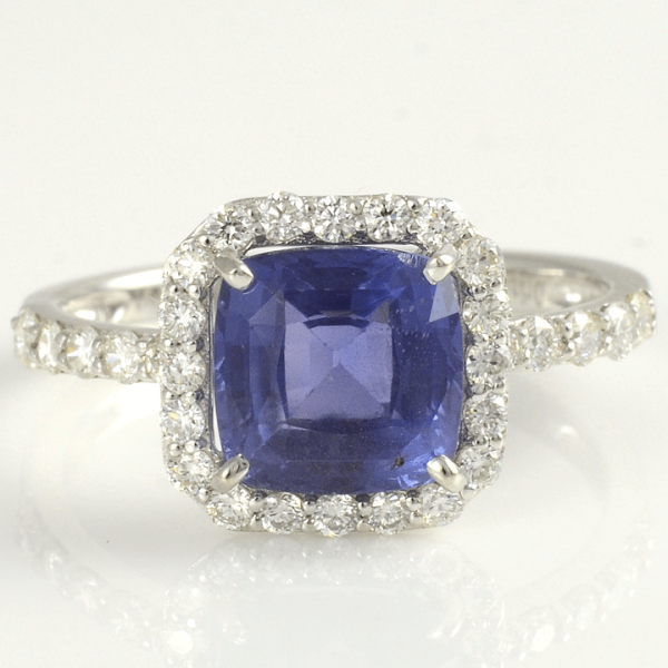 3.06 Carat GIA Certified Untreated Sapphire and Diamond Ring