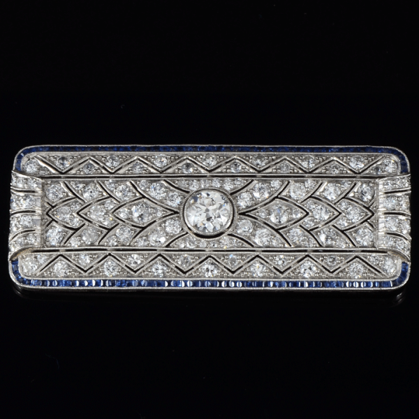 Platinum Art Deco 4.46 CTW Diamond and Sapphire Brooch