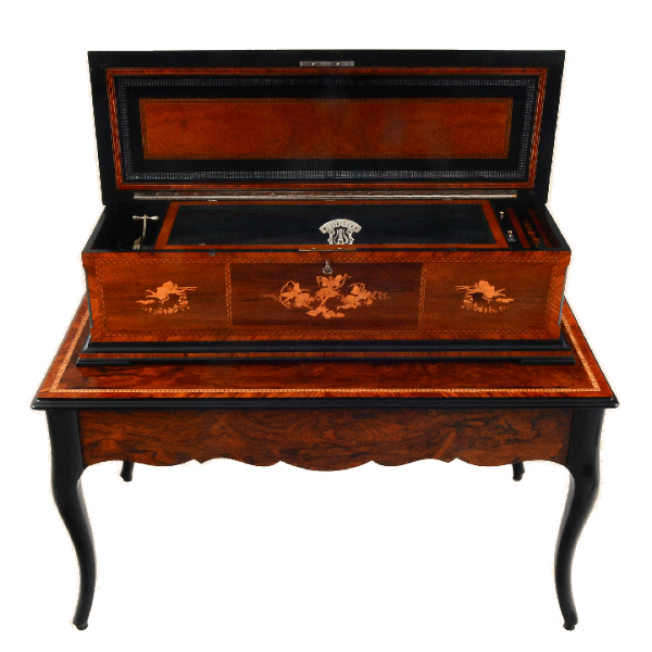 Swiss Cylinder Music Box with Rosewood Case and Table, circa 1885