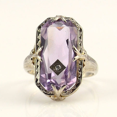 18K White Gold Amethyst and Diamond Ring