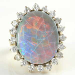 11.07 Carat Black Opal Ring With Diamonds