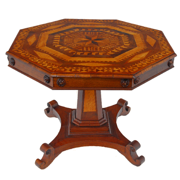 Marquetry Inlaid Octagonal Center Table, circa 1870
