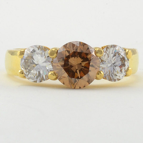 18K Yellow Gold 1.35 Carat Light Brown Diamond Ring