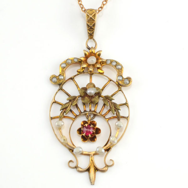 Pearl and Ruby Lavaliere Pendant
