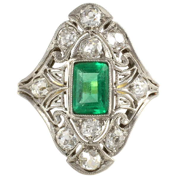Platinum Edwardian Emerald and Diamond Ring, circa 1900