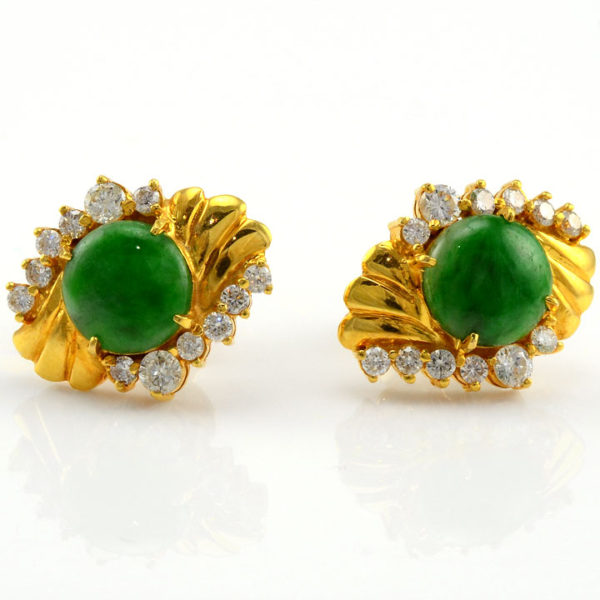 18K Gold Jade and Diamond Earrings