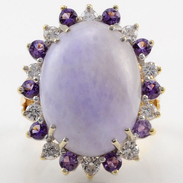 Lavender Jade, Amethyst and Diamond Ring