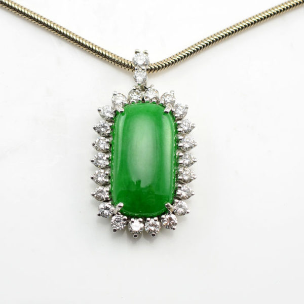 Jadeite and Diamond Pendant and Chain