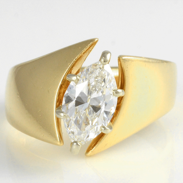 18K Gold 1.30 Carat Marquise Diamond Ring