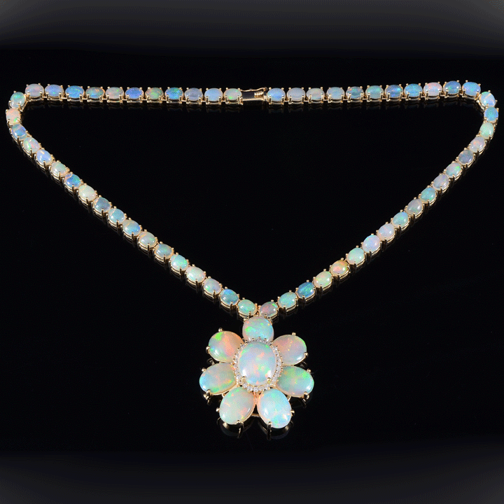55.52 CTW Cabochon Opal Necklace With Diamonds