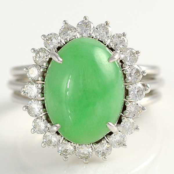 5.25 Carat Oval Jade Ring With Diamonds
