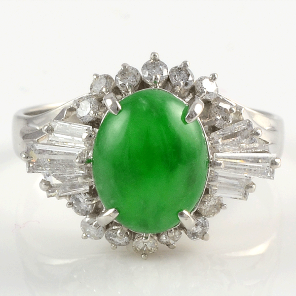 3.01 Carat Oval Jade Ring With Diamonds