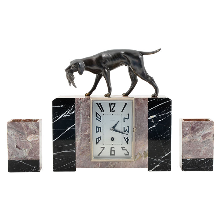 French Three Piece Marble Clock Set