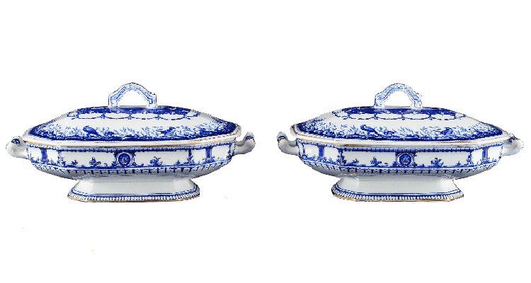English Pair of Leopold Covered Veggie Bowls by Royal Crown Derby