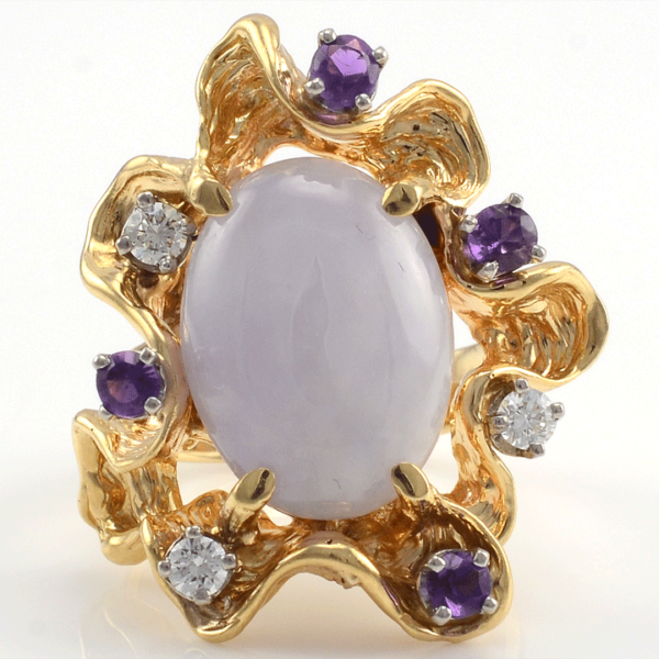 Lavender Jadeite, Amethyst and Diamond Ring