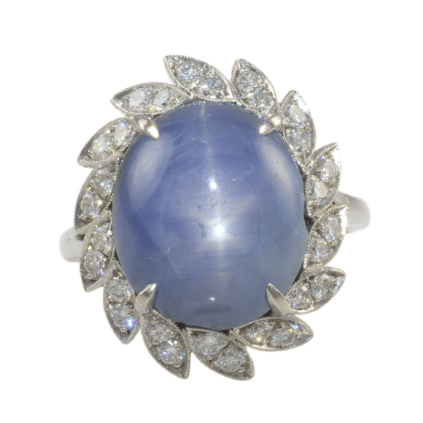 13.12 Carat Blue Star Sapphire Ring With Diamonds