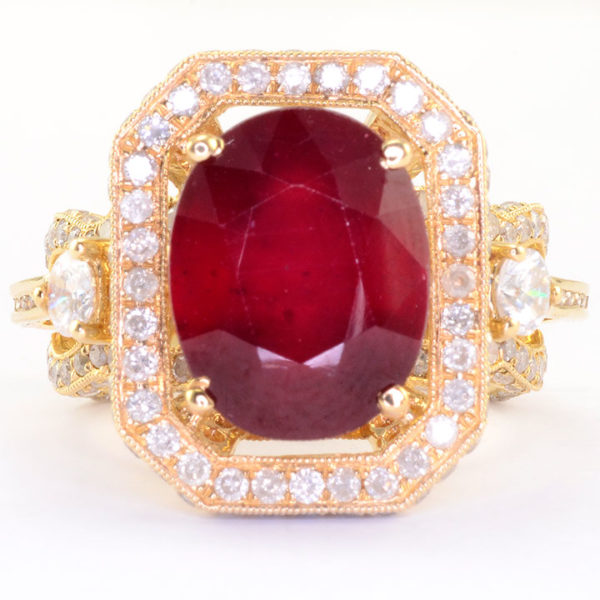 7.71 Carat Oval Ruby and Diamond Ring