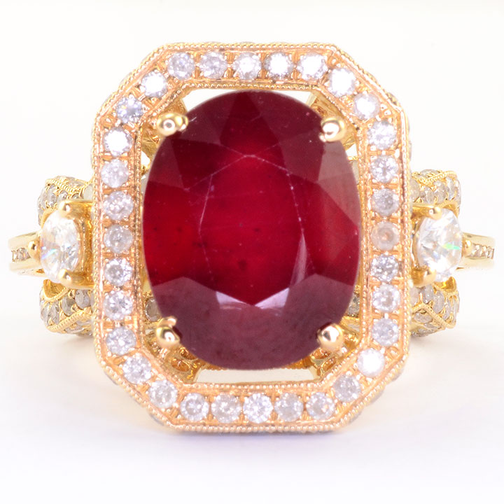 7.17 Carat Oval Ruby and Diamond Ring