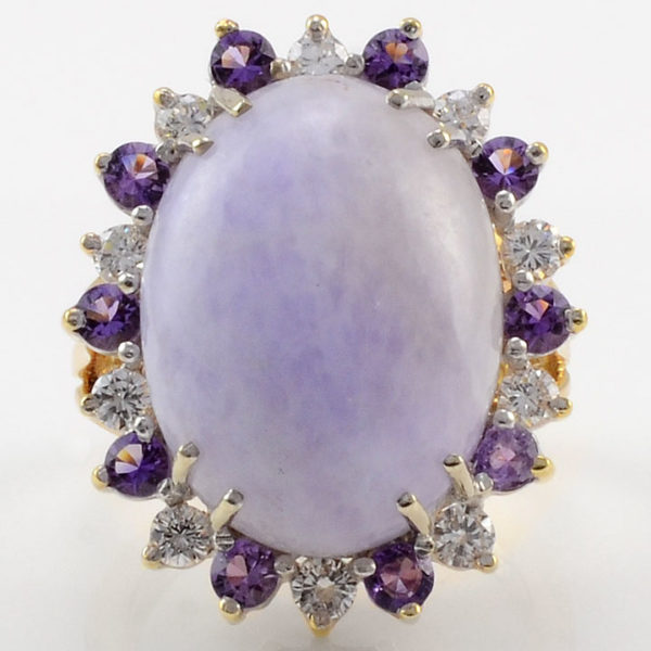 Lavender Jadeite Ring With Amethyst and Diamonds