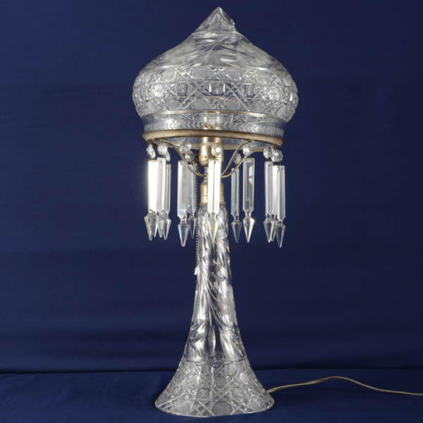 American Brilliant Cut Glass Period Parlor Lamp by Bergen, circa 1895-1915