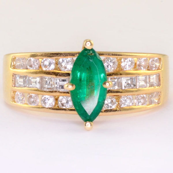 Marquise Emerald and Diamond Ring