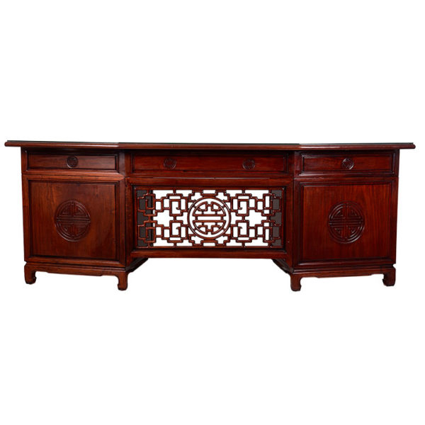 Chinese Hand Carved Rosewood Fan Shaped Desk