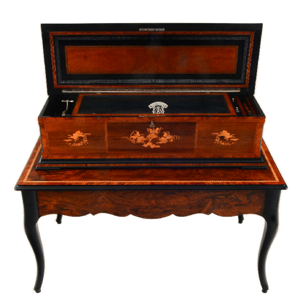 Swiss Rosewood Cylinder Music Box With Table, circa 1885