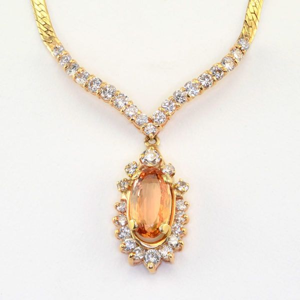 Rare Imperial Oval Topaz and Diamond Necklace