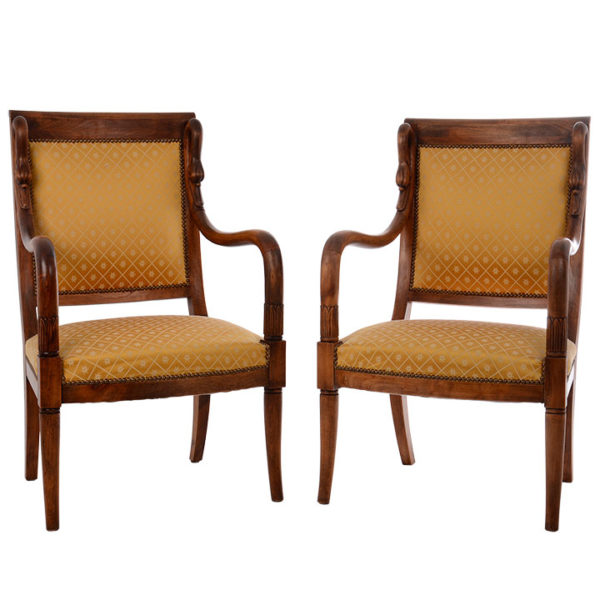 Set of Two Carved Walnut Armchairs