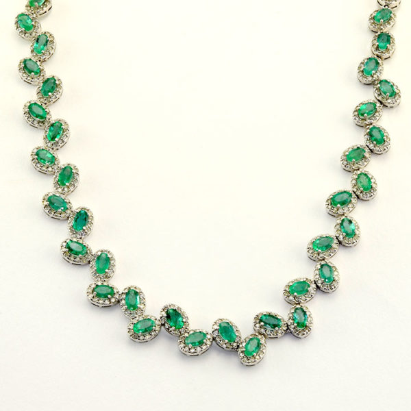 13.0 CTW Oval Emerald and Diamond Link Necklace