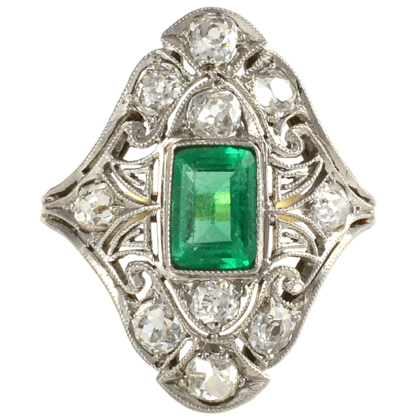 Platinum Edwardian Emerald and Diamond Ring