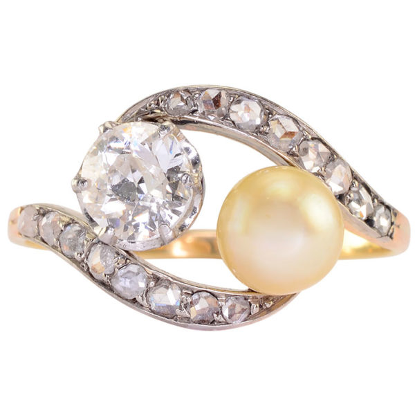 Diamond and Pearl 18K Gold and Platinum Ring