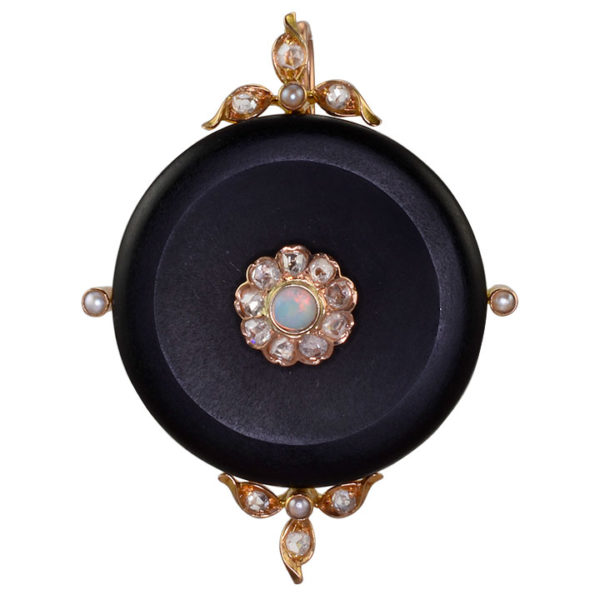 Diamond, Opal, Pearl and Onyx Pendant, circa 1880