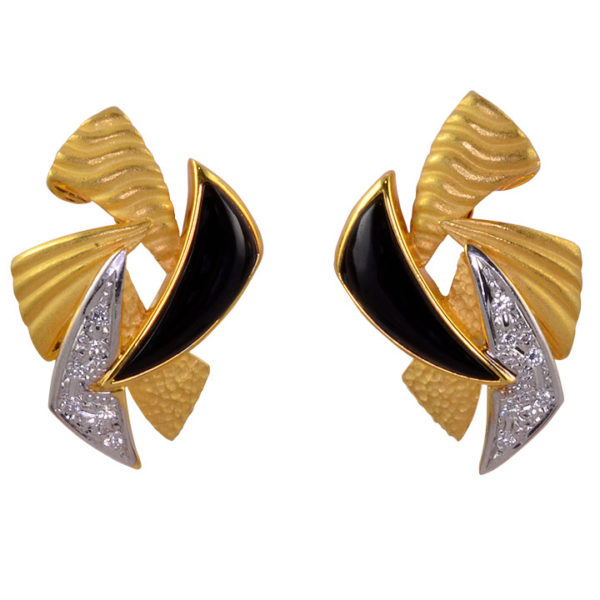 Onyx and Diamond 18K Gold Earrings