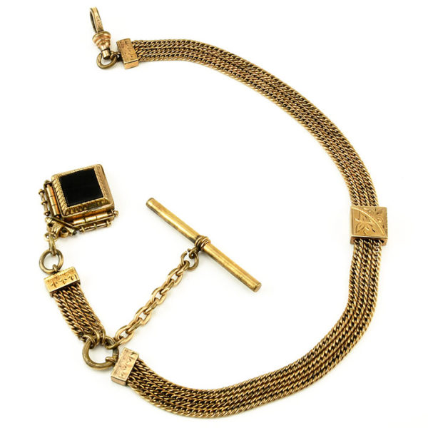 Onyx Fob Slide Watch Chain, circa 1900
