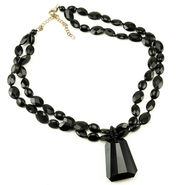 Beaded Onyx Necklace and Pendant