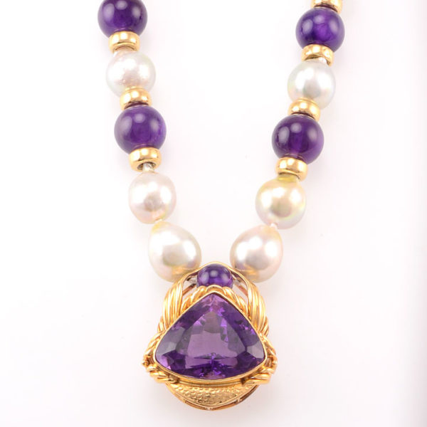 20 Carat Amethyst and Cultured Pearl Necklace
