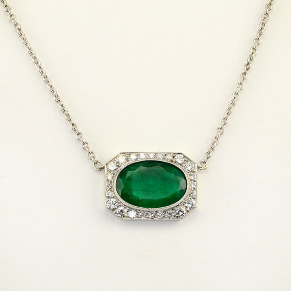 6 Carat Natural Emerald and Diamond Necklace