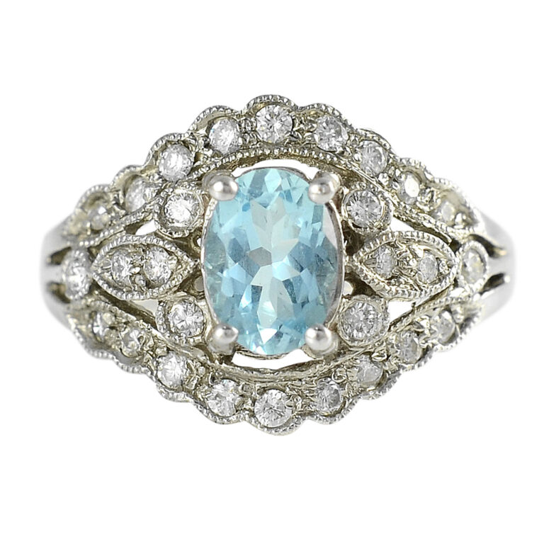 0.65 Carat Aquamarine and Diamond Ring