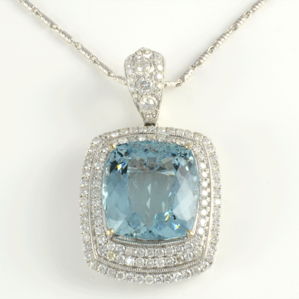 26.85 Carat Aquamarine and Diamond Pendant