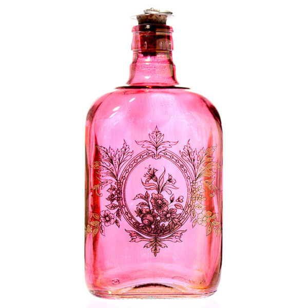 Gilt Cranberry Glass Flask With Silver Stopper, circa 1885
