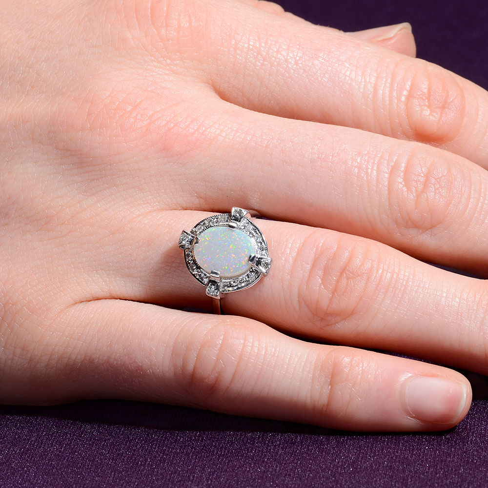 Opal & Diamond White Gold Ring